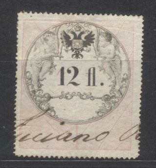 Austria Italy Lombardy Venetia 12 Fl 1858 Revenue Fiscal Stamp Marca Da Bollo