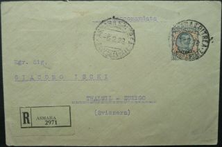 Eritrea 5 Feb 1923 Registered Cover From Asmara To Zurich,  Switzerland - See