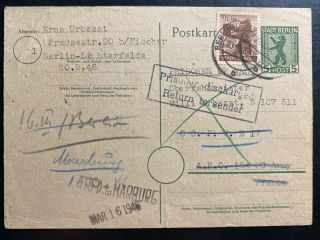 1946 Berlin Germany Postcard Cover To Prisoner Of War Pow France Willi Urbszat