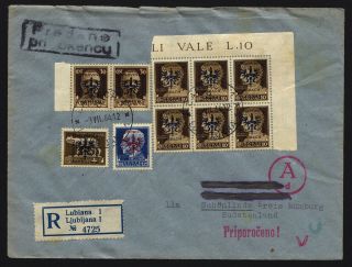 Laibach 1944 German Occupation Lubiana Italy Ovpts.  Reg.  Cover To Sudetenland