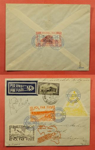 1935 Belgium Rocket Mail Cover W/ Double Overprint 4a1 Ez 4c1 Ex Al Barnes