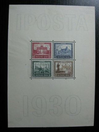 Deutsches Reich Mi.  Block 1 Rare Iposta Stamp Sheet Cv $660.  00