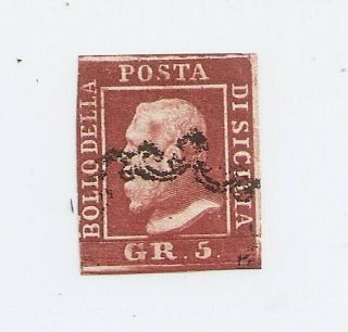 1859 Italy Sicily Sa 9d,  5gr Rosso Brunastro Cv $6750.  00
