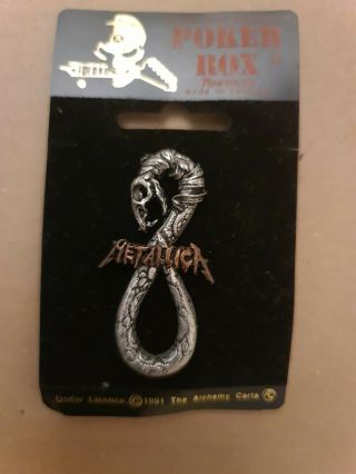 Metallica Snake Alchemy Poker Rox Pewter Pin Badge Clasp Rare Deadstock