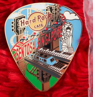 Hard Rock Cafe Pin Sentosa Singapore City Guitar Pick Lion Statue Train Car Tram