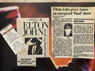 1984 Elton John Breaking Hearts Tour Program Ticket Clippings