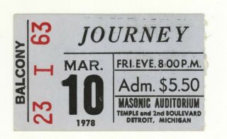 Journey Van Halen Ronnie Montrose 3/10/78 Detroit Masonic Aud Ticket Stub