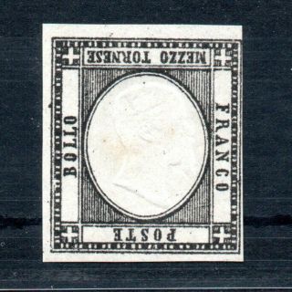 Italy,  1861,  Mezzo Tornese,  Scarce Proof Stamp,  Certified,  Cv Us $ 2400