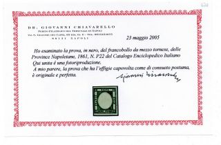 ITALY,  1861,  MEZZO TORNESE,  scarce PROOF STAMP,  CERTIFIED,  CV US $ 2400 2