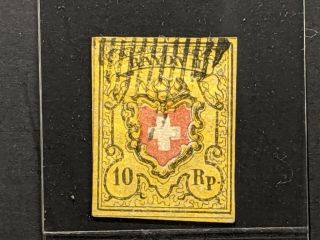 1850 Switzerland Sc 8a 10r Buff Black And Red Without Frame Around Cross