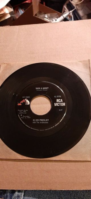 Elvis Presley & The Jordanaires " Such A Night " 1965 Rca Victor 447 - 0645 Rock 45