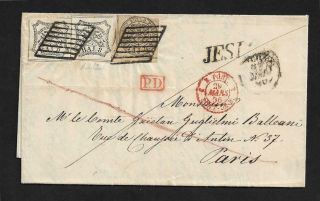 Papal States Italy To France Sa.  5,  9 On Cover 1856 Certificate
