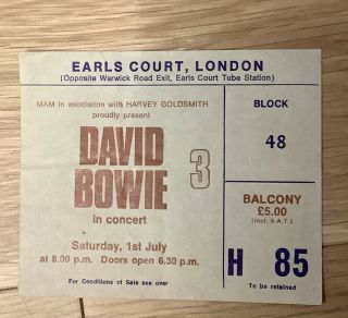 David Bowies Concert Ticket 1978 Earls Court Isolar Ii (the Low/heroes) Wld Tour