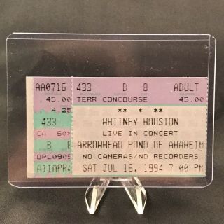 Whitney Houston Arrowhead Pond Anaheim Ca Concert Ticket Stub Vintage July 1994