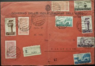Dodecanese Islands 7 May 1941 Registered Cover From Rodi To Torino,  Italy