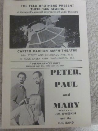 Peter,  Paul And Mary Concert Booklet - 1967,  Carter Barron Theatre,  Albert Grossman