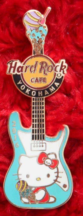 Hard Rock Cafe Pin Yokohama Hello Kitty Blue Ice Cream City Product Guitar Lapel