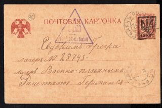 Ukraine 1918 Postcard Bulat 165 Sent 28.  09.  1918 From Gadyach To Germany Rrr
