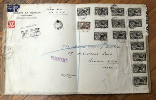 Z) Air Mail Registered Cover 40x25cm Caledonia France Uk 1941 Ww2 Censored