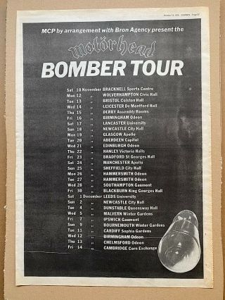 Motorhead Bomber Tour Poster Sized Music Press Advert From 1979 With To