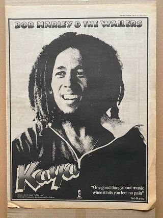 Bob Marley Kaya (b) Poster Sized Music Press Advert From 1978 - Printed