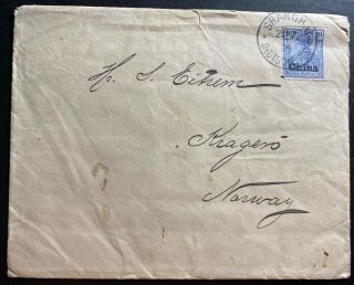1904 German Post Office In Shanghai China Cover To Kregero Norway