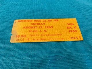 Woodstock Authentic Sunday 1969 Ticket Jimi Hendrix Janis Joplin Grateful Dead