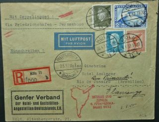 Germany 28 Apr 1932 Zeppelin Registered Airmail Cover From Koln To Brazil
