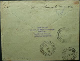 GERMANY 28 APR 1932 ZEPPELIN REGISTERED AIRMAIL COVER FROM KOLN TO BRAZIL 2