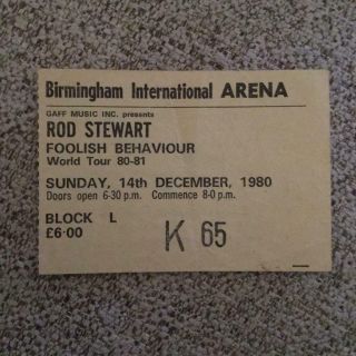 Rod Stewart Ticket Nec Birmingham 14/12/80 K65