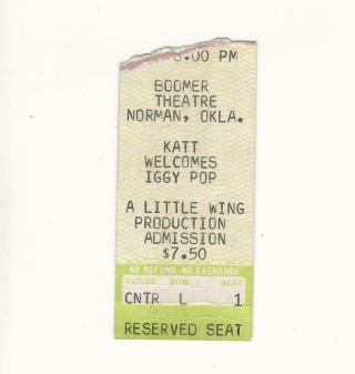 Concert Ticket Stub 1980 March 28th Iggy Pop Boomer Theatre Norman Oklahoma
