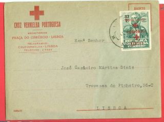 Portugal RED CROSS ERROR (DOUBLE) Overprint stamp on Official cover with Letter 2