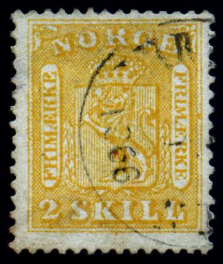 Norway 1863,  2 Skilling Yellow Sc 6,  Cds Cancel Vf Scv $300