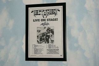 Testament Framed A4 1987 `live With Anthrax Uk Tour Band Promo Poster