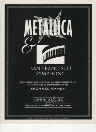 Metallica San Francisco Symphony 1999 S&m - Concert Program Michael Kamen