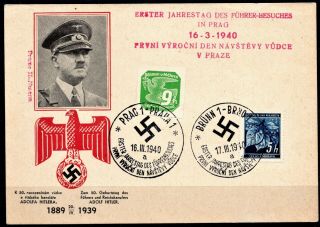 Bohemia,  Moravia 1940 Souvenir Card - 1 Year Anniv.  Of Hitler 