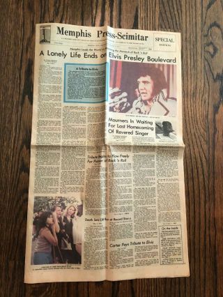 Memphis Press Scimitar August 17,  1977 Death Of Elvis Presley  Good