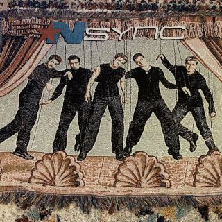 Vintage 90s Nsync Woven Tapestry Fringe Blanket Throw Justin Timberlake Made Usa