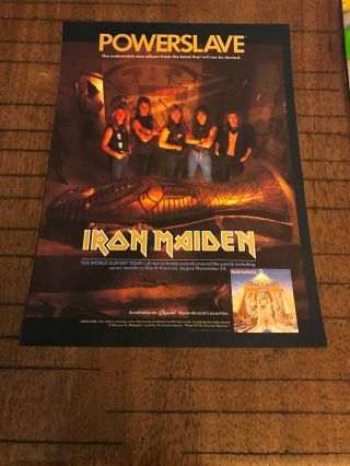 1984 Vintage 8x11 Album Promo Print Ad Iron Maiden Powerslave World Slavery Tour