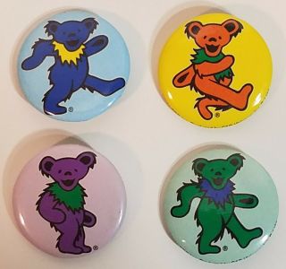 Set Of 4 Grateful Dead Dancing Bears Round Pin Buttons Badges Pinbacks