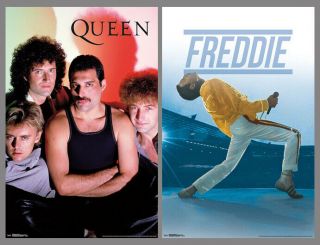 Queen 1980s Rock Band Group 2 Poster Set - Freddie Mercury At Wembley,  Brian May