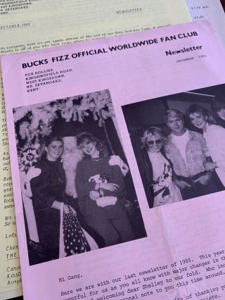 Bucks Fizz Official Worldwide Fan Club Newsletters October And December 1985