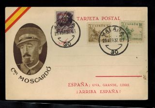 1937 Malaga Spain Civil War Postcard Cover Colonel Jose Moscardo Ituarte Fascist