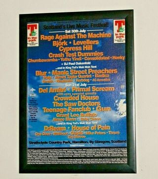 T In The Park Festival Framed A4 1994 Manics,  Blur,  Oasis,  Cypress Poster