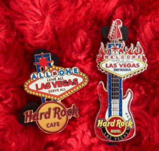 2 Hard Rock Cafe Pins Las Vegas Neon Sign Welcome To Nevada Fabulous Hat Lapel