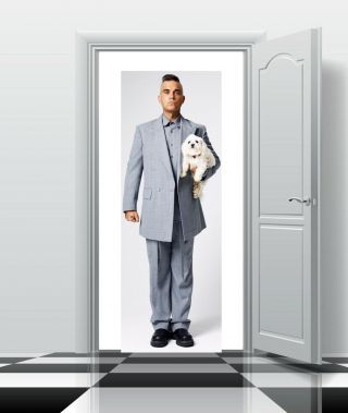 LIFE SIZE ROBBIE WILLIAMS WITH DOG POP STAR SINGER TAKE THAT CANVAS POSTER ART 2