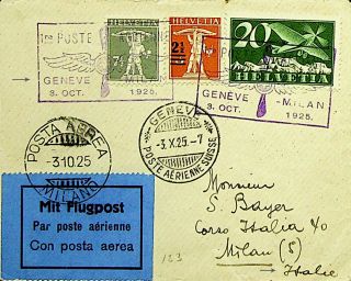 Switzerland 1925 Rare Flown Cover From Geneve To Milan Italy - N44603