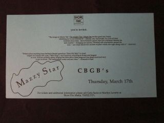 Mazzy Star—1994 Concert Invitation