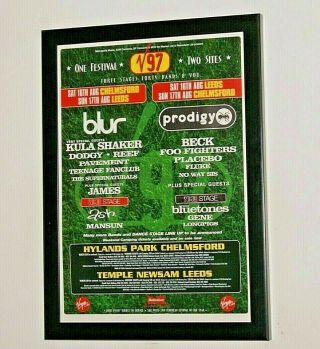 V97 Framed A4 1997 V Festival Blur,  Prodigy,  Foo,  Beck,  Art Concert Poster