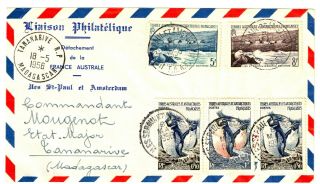 Rare French Antarctica 1956 Cover Taaf Sc 2 - 5 Via Madagascar Inc 8 Fr.